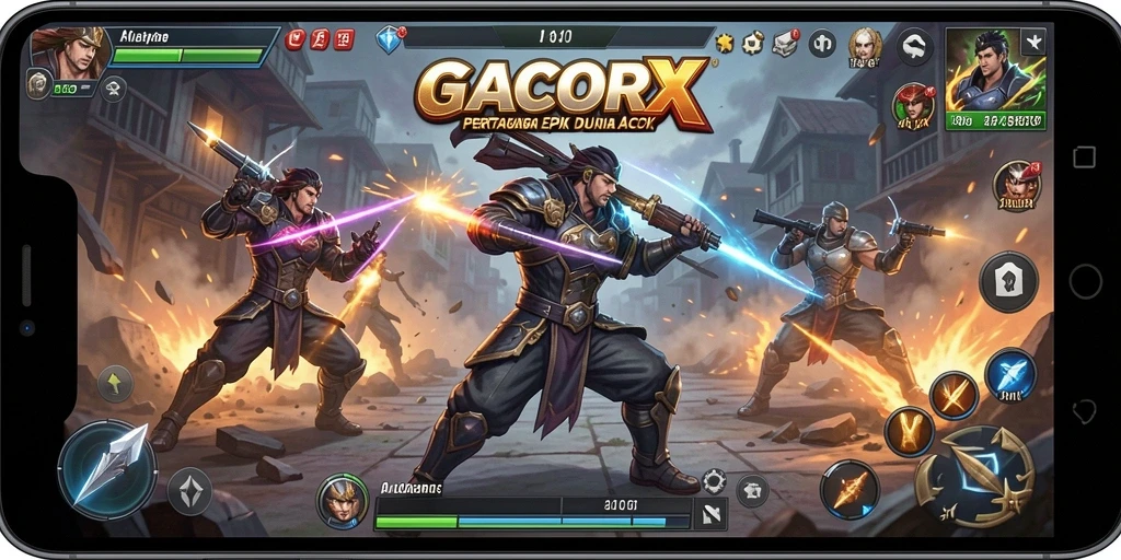 Screenshot GACORX menampilkan pertarungan mendebarkan dengan efek grafis yang luar biasa.