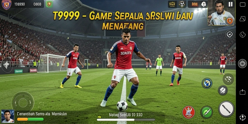 Tampilan gameplay T9999 yang memukau dan realistis dalam sepak bola.